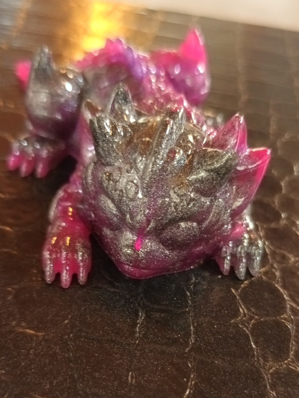 My Own Creation. Purple, Pink and Grey Resin Small Oriental Dragon Creature